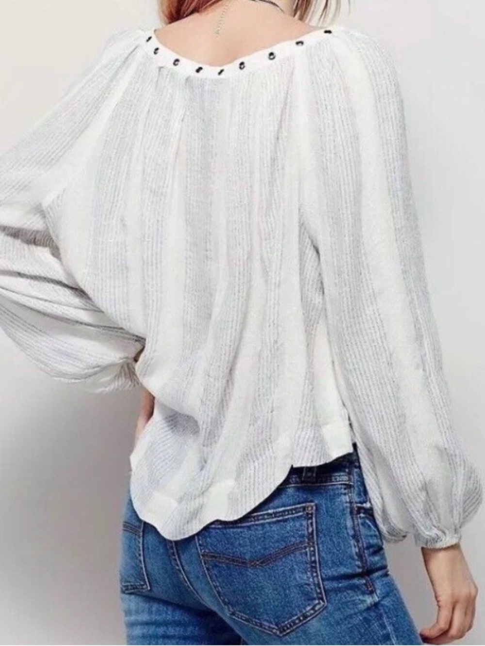 Free People Ivory Peasant Blouse with Eyelet Trim - Picture 2 of 7